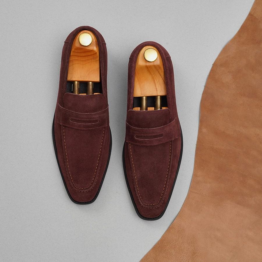 Giày nam Penny Loafer da lộn nâu đỏ GNLA0828-N
